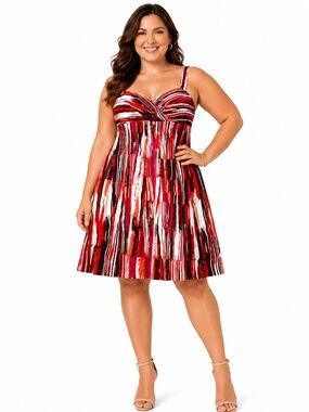 Calvin Klein 14W Abstract Print Fit & Flare Dress Crisscross Back NWT